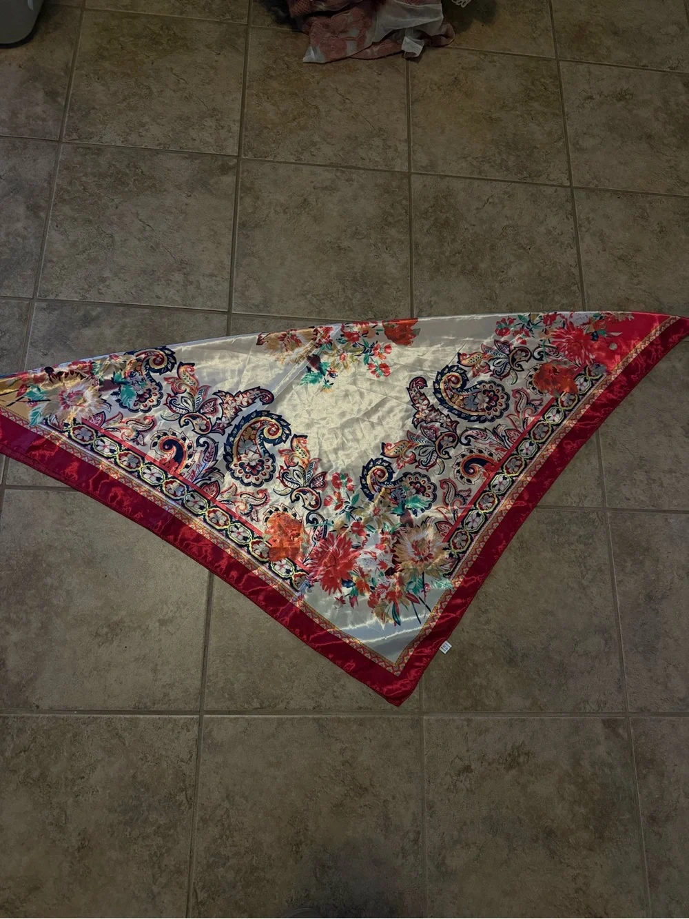 Floral Bandana Versatile Satin Scarf - Cream, Red, and other colors
